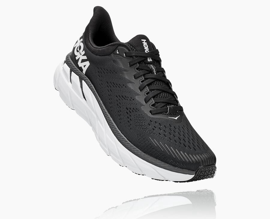 Hoka Australia One One Clifton 7 - Mens Running Shoes Black/White - PQVNH-5314